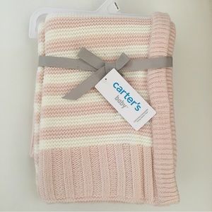 NEW Carters Baby Blanket Pink White Striped Knit